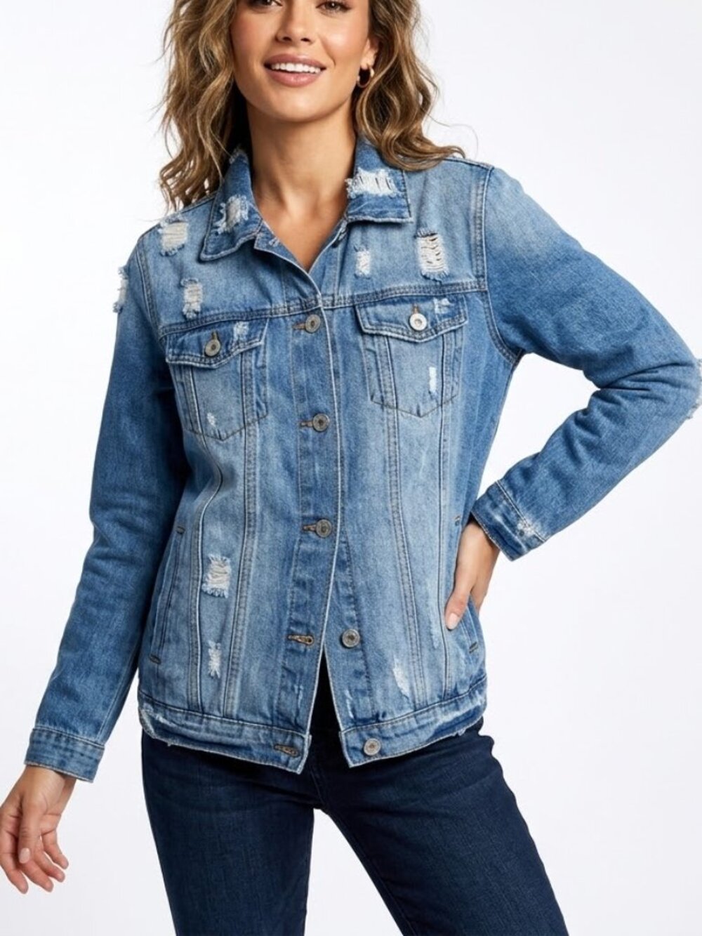CAVALINI Denim Collection Distressed Trucker Jacket Grunge XL